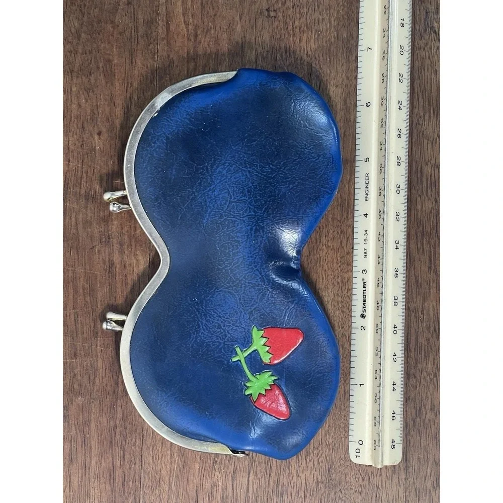 Vintage Leather Coin purse Antique Germany Blue Strawberry Quirky Chiq